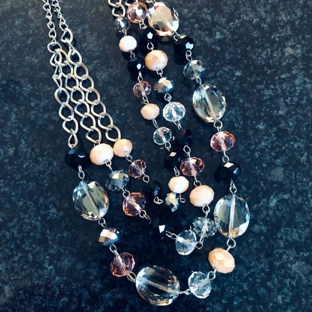 Sparkly Silver Black & Pink Beaded Necklace